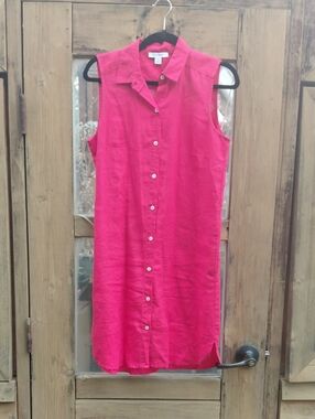 Pure Navy Sleeveless Midi Shirt Dress in Pink 💯linen